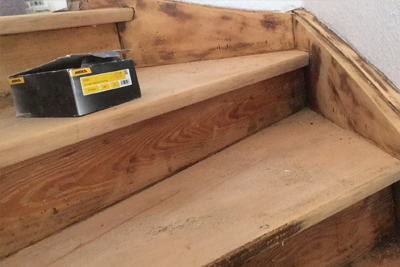 frisch abgeschliffene Treppenstufe
